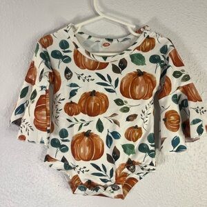Pumpkin Print Baby Girl Bodysuit - White and Orange